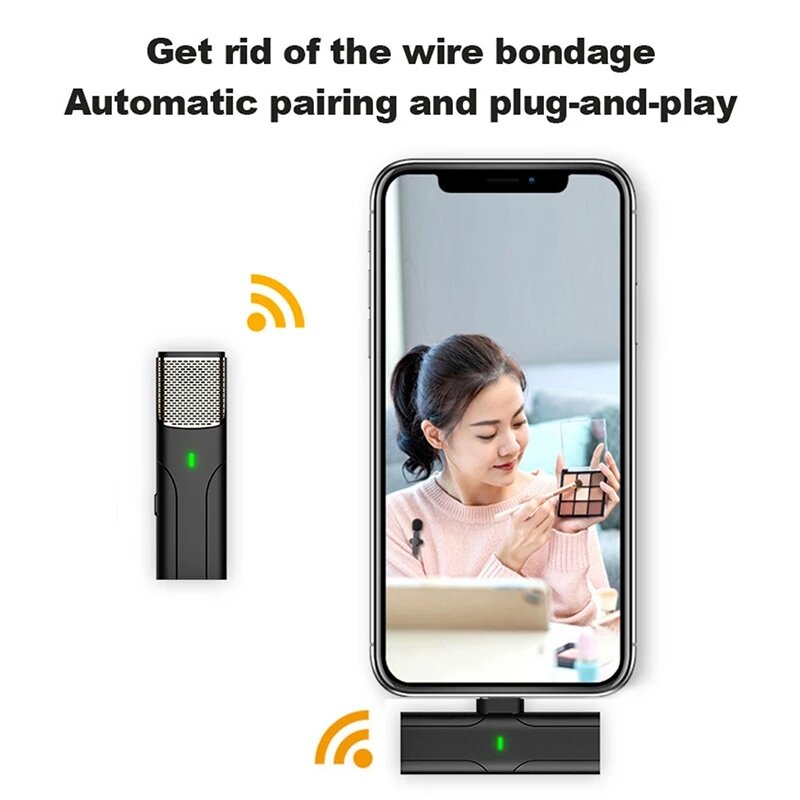 Wireless Lavalier Microphone Noise Cancel Low Latency Mini Receiver Plug-Play Mic for Vlog Video Recording