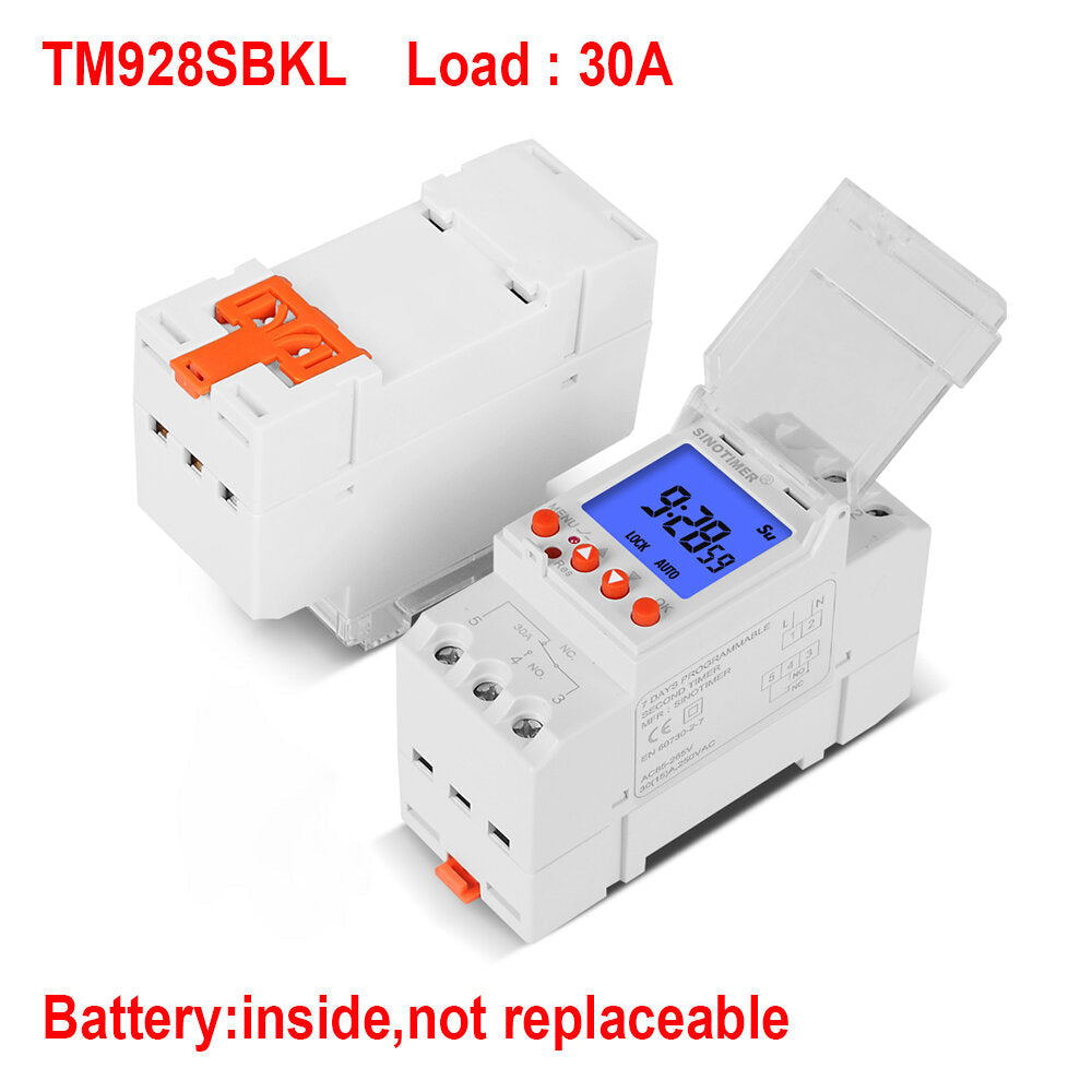 LCD Backlight Display Timer with Lock Function Replaceable Battery Rail Timer Switch 16A 30A