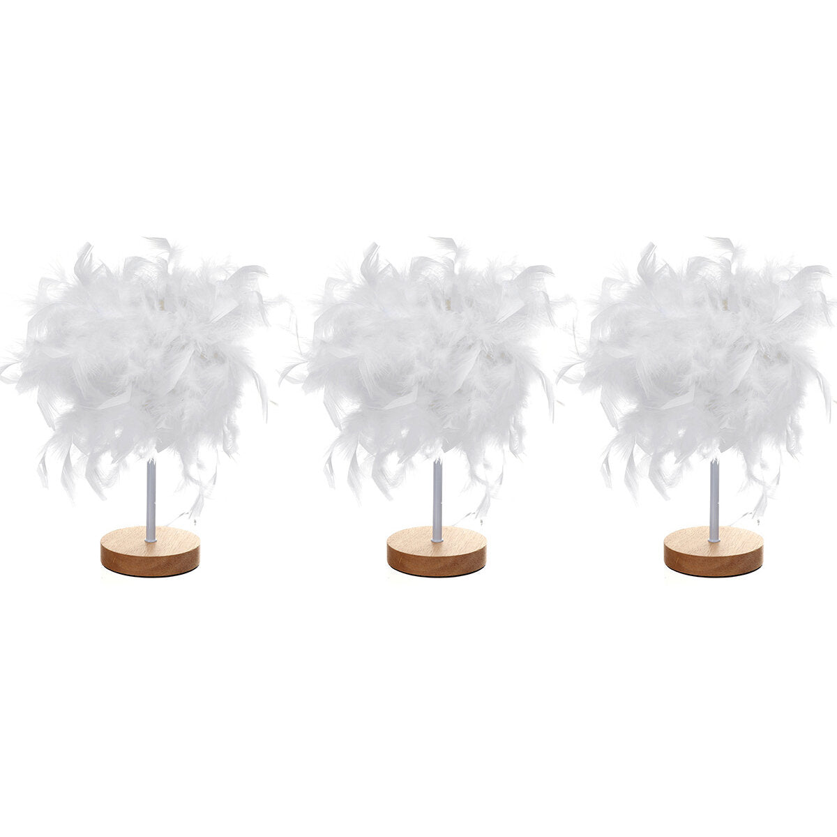USB Modern White Feather Shade Table Lamp Lampshade Elegant Bedside Desk Night Light Home Bedroom Decor