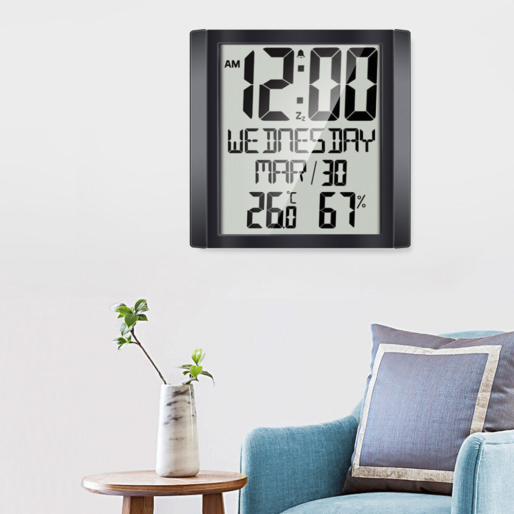 Digital Wall Clock Temperature & Humidity Snooze Alarm Clock Indoor Thermo-hygrometer Weather Monitor for Home