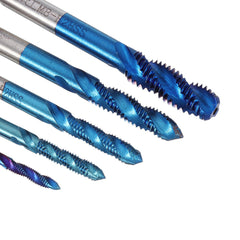 5Pcs M3-M8 Spiral Thread Screw Tap Drill Blue Nano Coated Machine Tap Metric Drill Bit Set