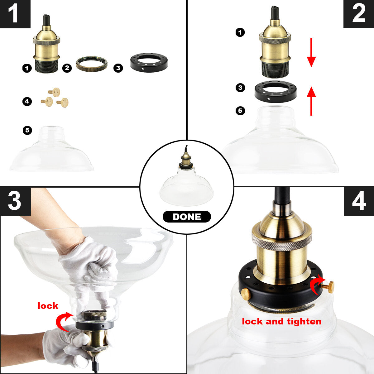 220V Vintage Industrial Pendant Light Horn-like Glass Shade Without Bulb