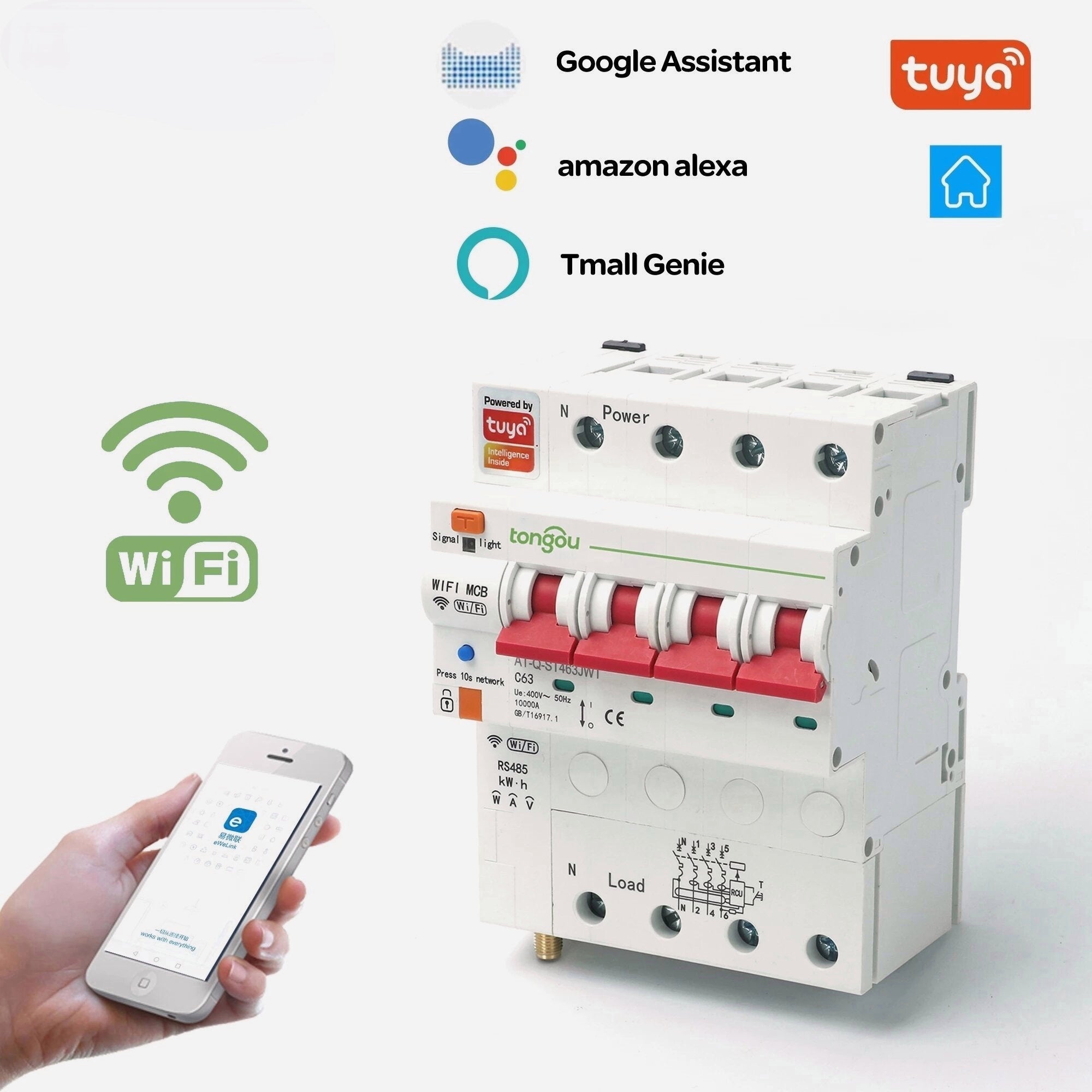 4P 63A Single Phase WIFI Smart Energy Meter Kwh Metering Monitoring Circuit Breaker Timer Relay with Leakage Protection