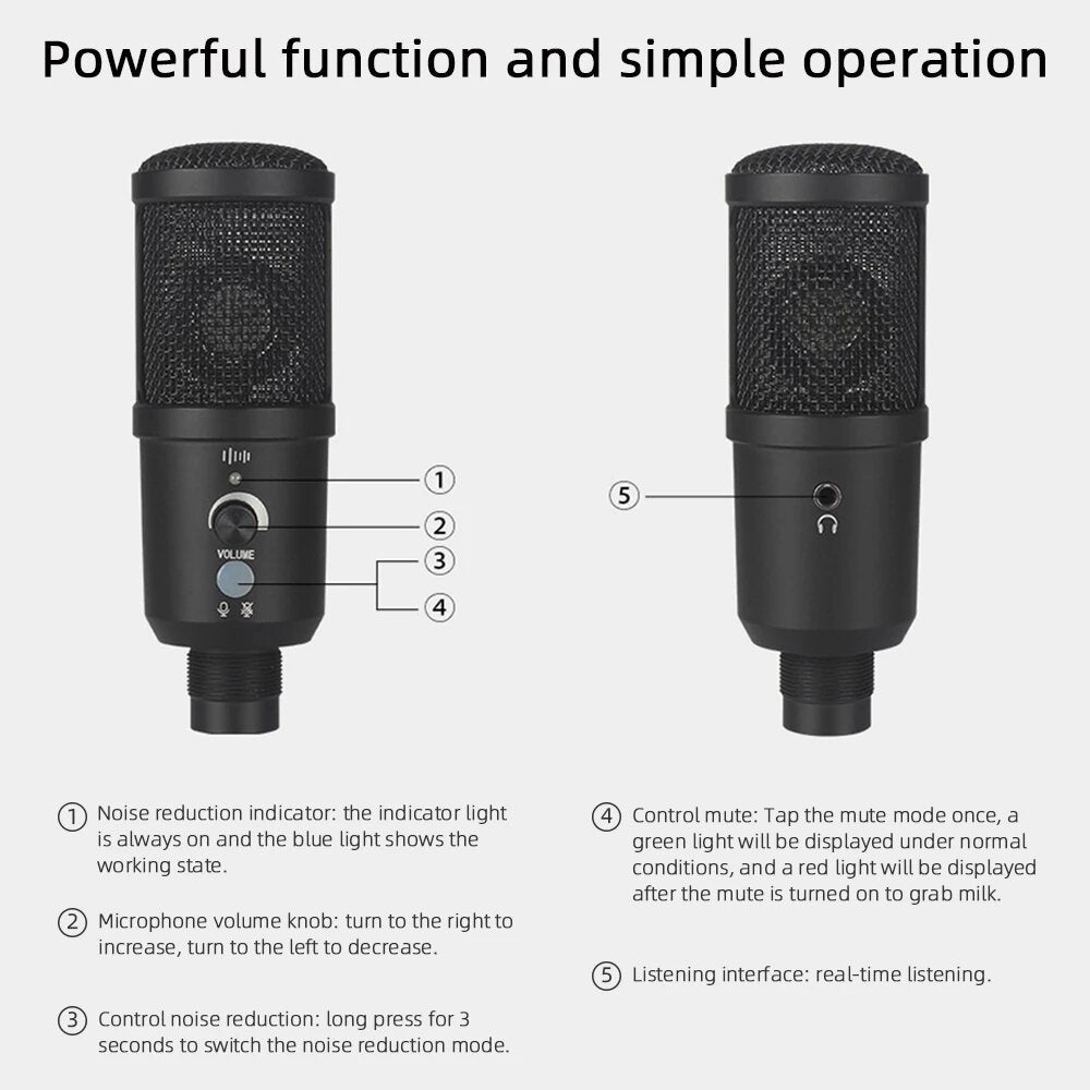 Professional Condenser Microphone Recording USB with Tripod for Computer Studio Braodcasting