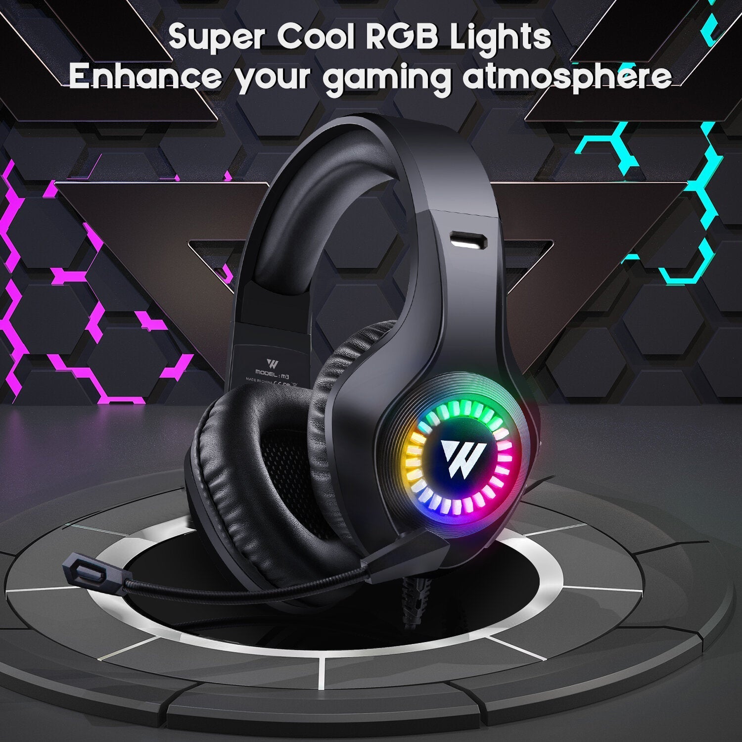 Gaming Headset Stereo RGB Light 50mm Driver Stereo Adjustable Noise Canceling Headphone with Mic