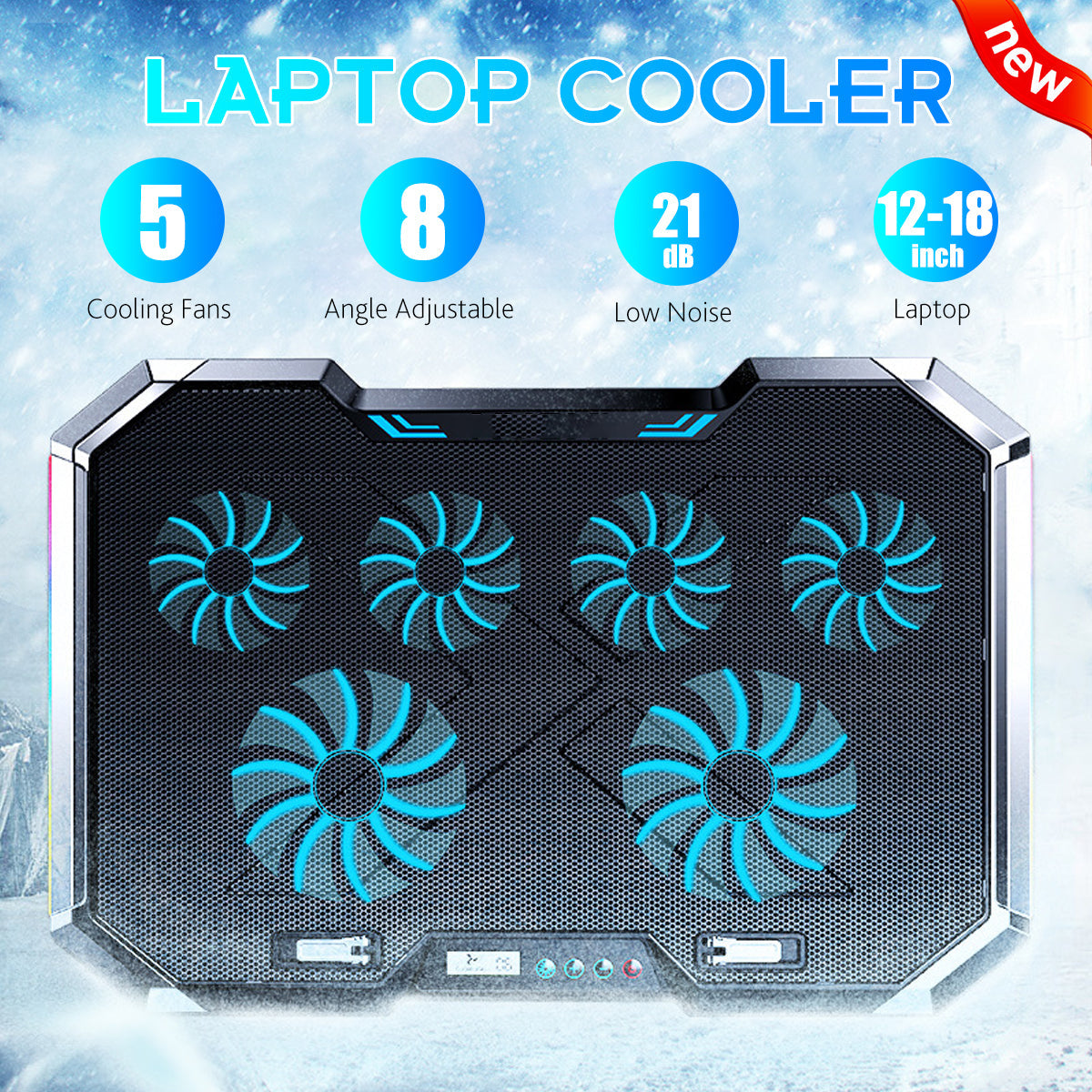 LCD Screen Notebook Cooler 6 Fan 6 Light Key Controlled RGB luminescence Computer Cooling Base Laptop Cooling Pads