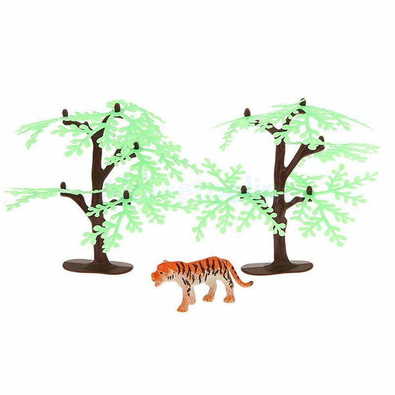 68PCS Plastic Farm Yard Wild Animals Fence Tree Model Kids Toys Figures Play