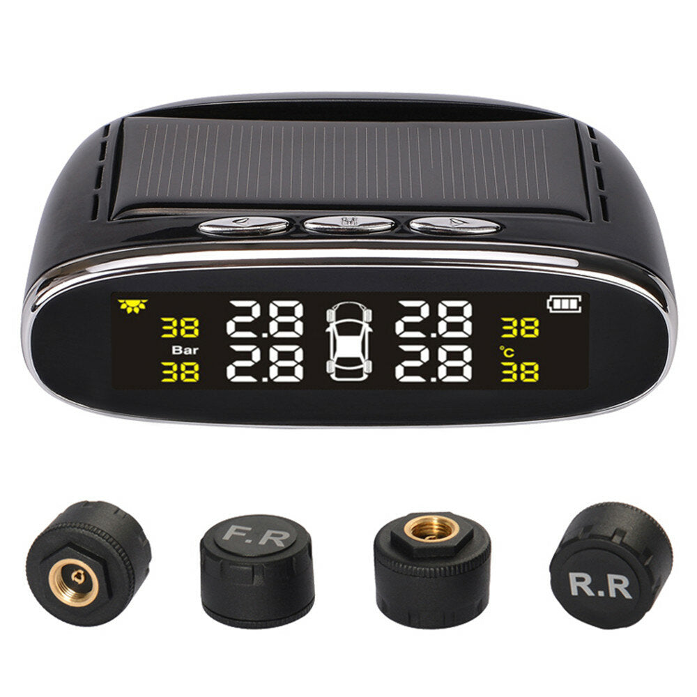 Solar Power TPMS Temperature Alert LCD Display Car Tire Pressure Alarm Monitor System With 4 Internal/External Sensor