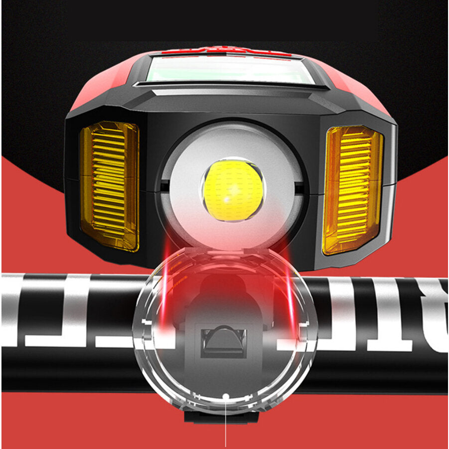 Black 3-in-1 350LM COB Bike Light + USB Horn Lamp + Speed Meter LCD Screen 5-Modes Waterproof Bicycle Headlight With Horn