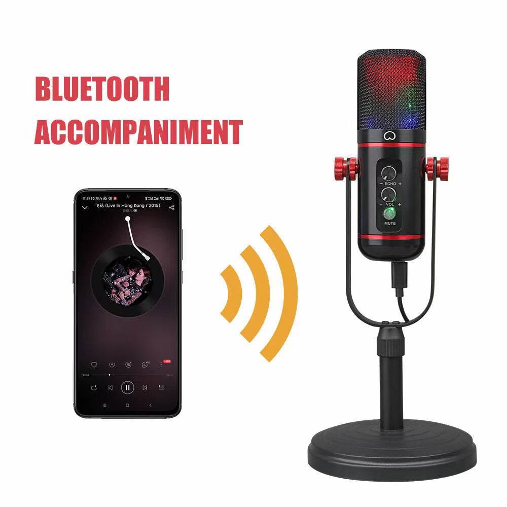 USB Microphone with RGB Breathing Light Capacitive for Live Streaming Recording Studio