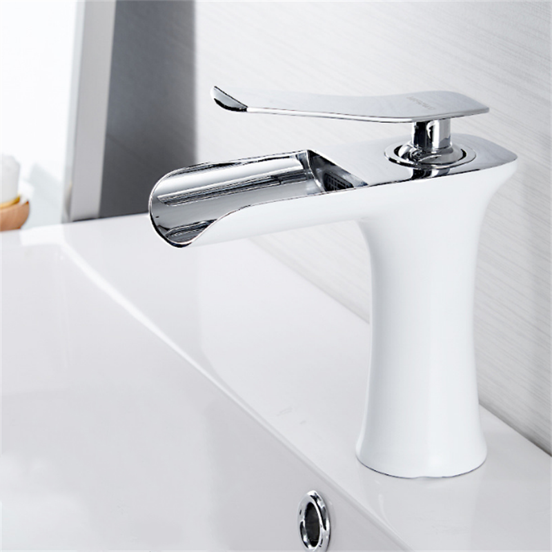 Bathroom Basin Waterfall Faucet Hot Cold Mixer Tap Single Hole Handle Sink Modern Vanity