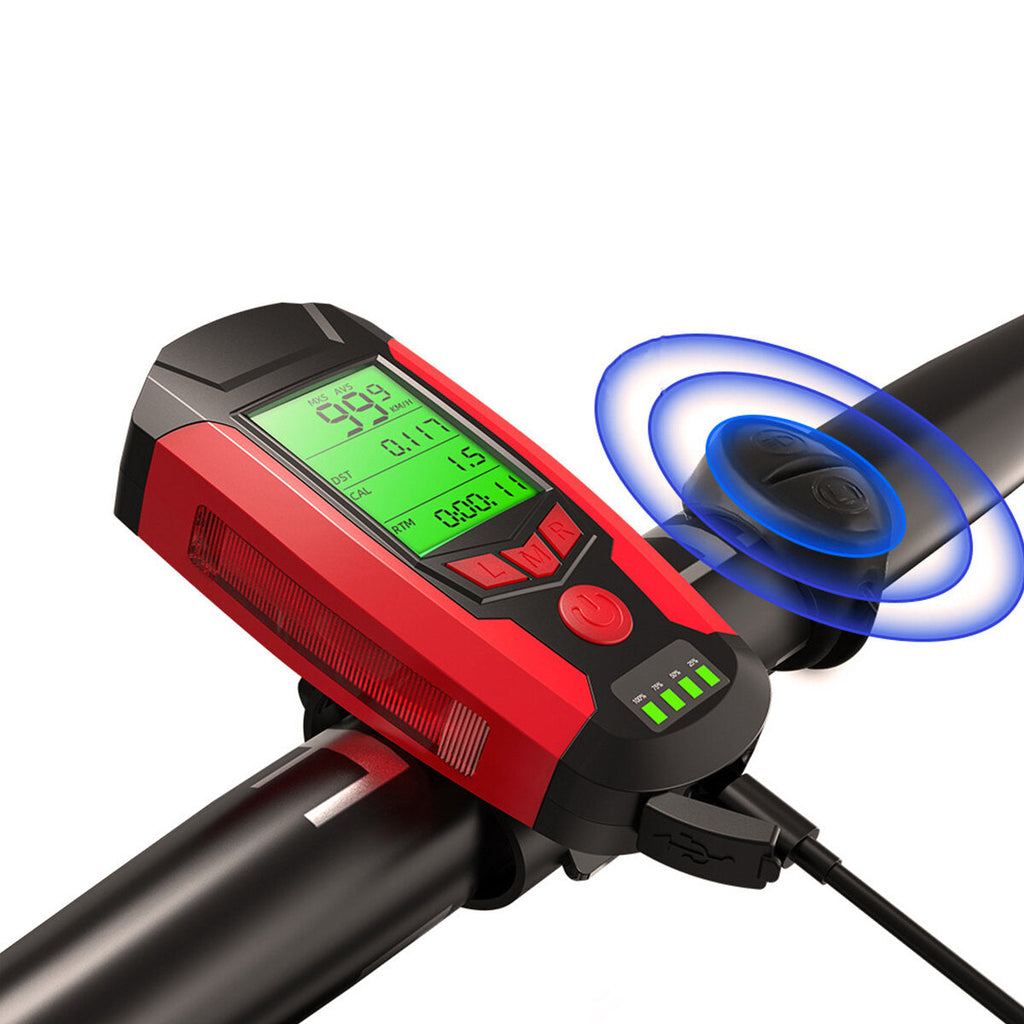 3-in-1 300LM COB Bike Headlight LCD Screen 5-Modes Bicycle Lamp 130dB Bike Horn Outdoor Cycling