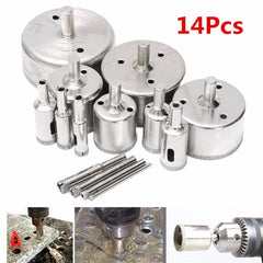 14pcs 3-70mm Diamond Hole Saw Tile Ceramic Glass Porcelain Marble Drill Bits Set