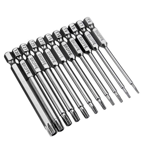 11pcs T6-T40 75mm Magnetic Torx Screwdriver Bits 1/4 Inch Hex Shank