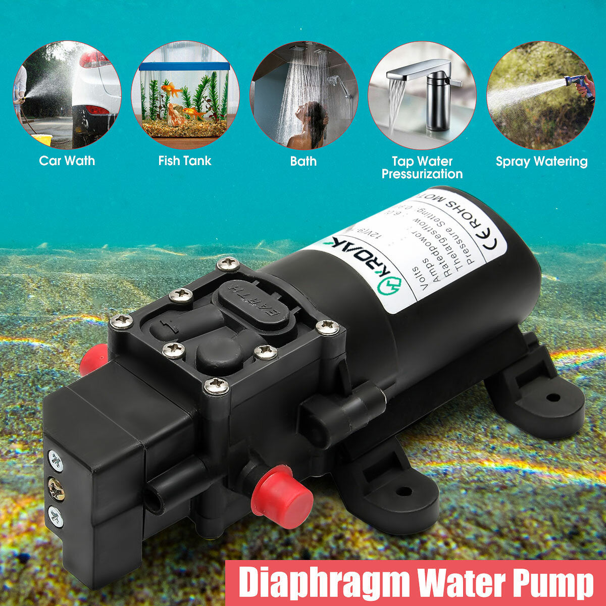 130PSI 6L/Min Water High Pressure Diaphragm Pump Self-Priming Caravan Camping Boat