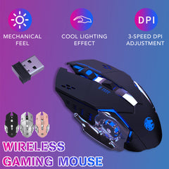 2.4 GHz Wireless Mouse 1600DPI Rechargeable Breathing LED Light Optical Mice with USB Receiver for PC Laptop Desktop
