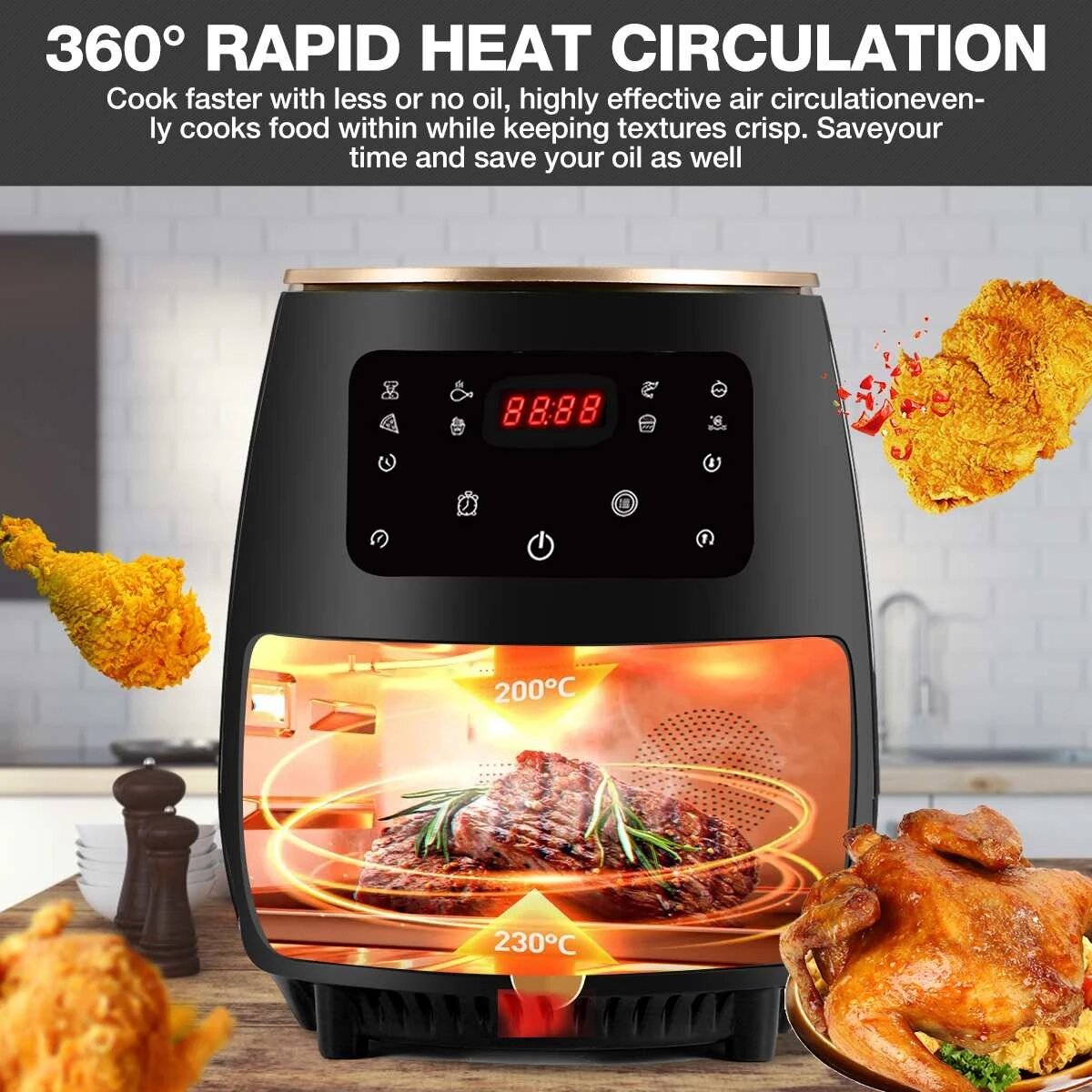 1800W 4.5L Air Fryer Oil free Health Fryer Cooker 110V/220V Multifunction Smart Touch LCD Airfryer French fries Pizza Fryer