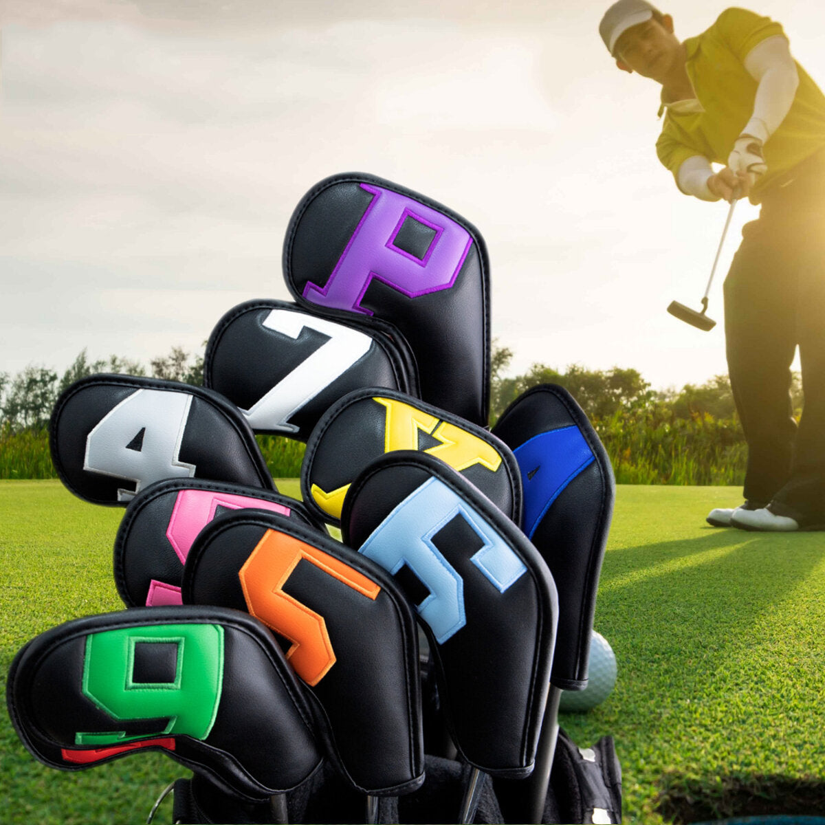 10pcs PU Leather Cover For Golf Clubs Iron Head Protector Set