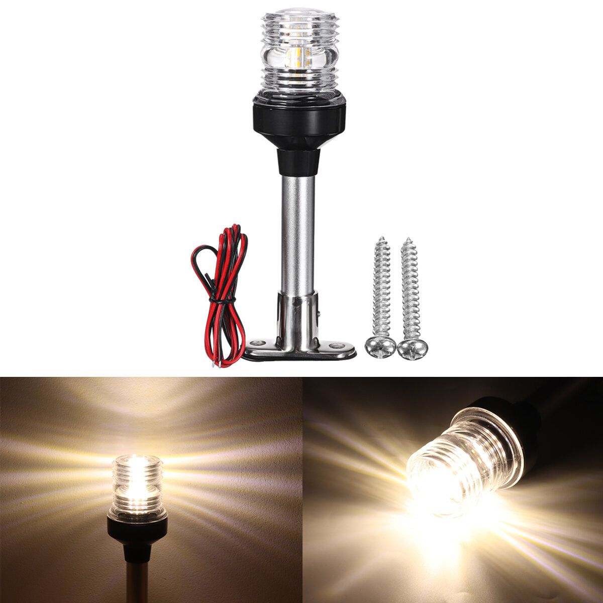 6/8/10/12" 12V-24V LED Navigation Anchor Light Marine Boat Pontoon 360 All Around