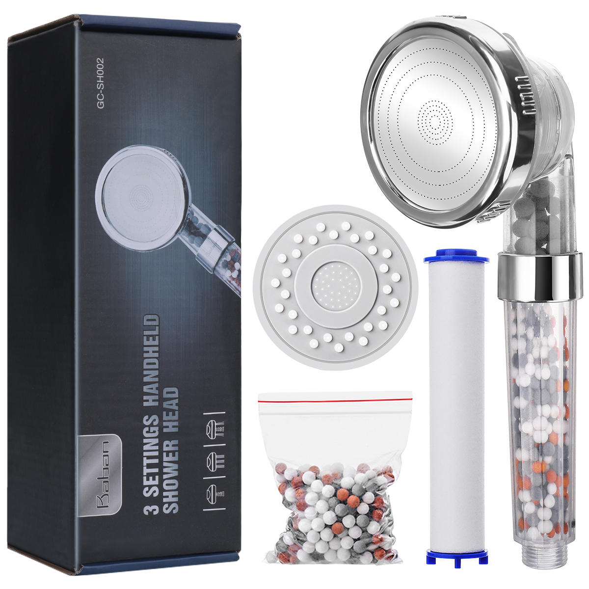 Ionic Shower Head Upgraded 4-Layer Filtration Universal Handheld Showerhead Higher Pressure Water Saving with 3 Sprays Modes Extra Filter