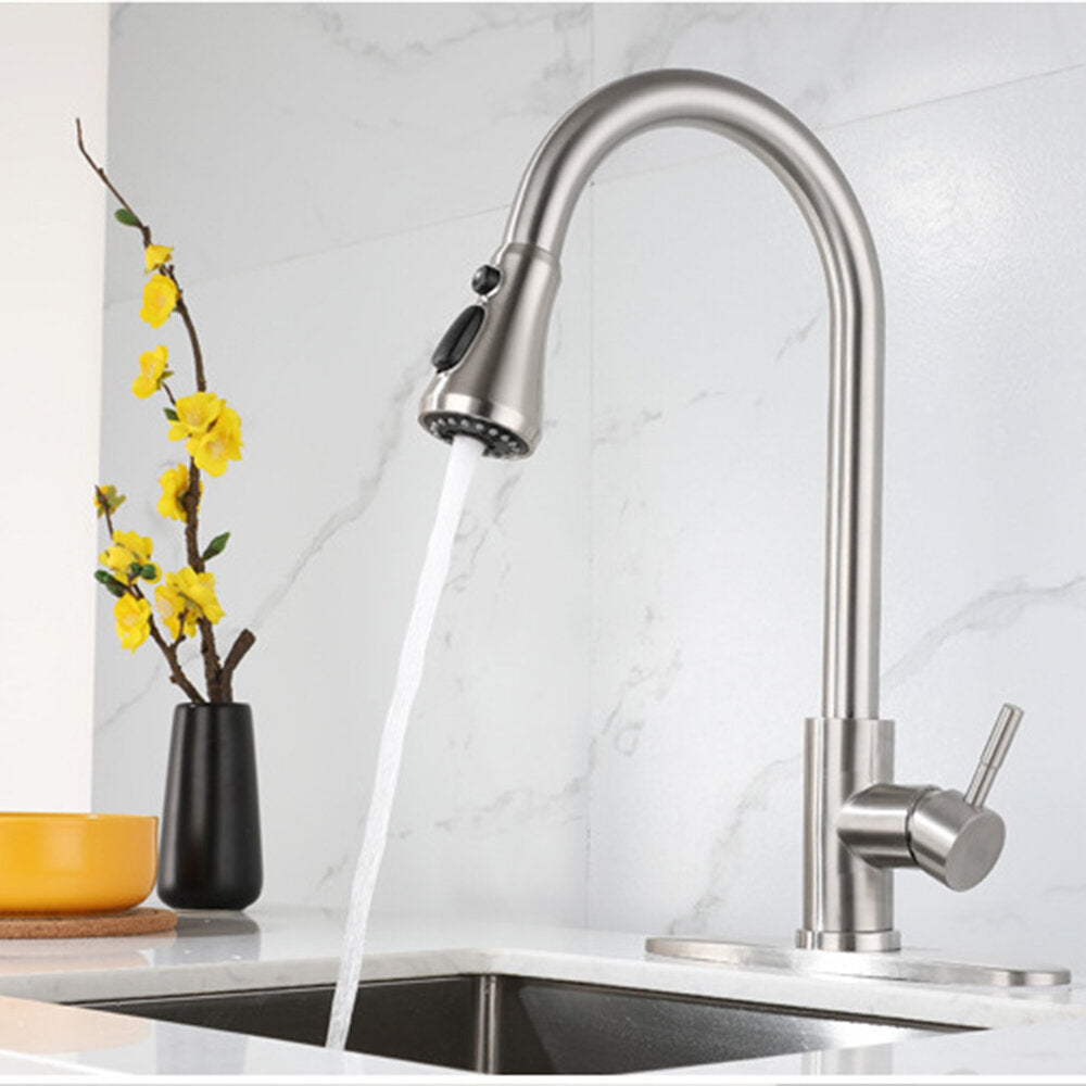 Kitchen Faucet With Pull Down Sprayer Unique 3 Water Effect High Arc Brushed Nickel Finish Stainless Steel Single Handle Out Sink Tap