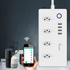 Smart Power Strip Brazil Plug Smart Power Bar Multiple Outlet Extension Cord with 4 * USB/4 * AC Plugs Compatible with Alexa Google Home