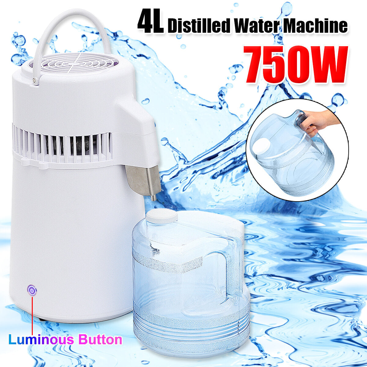 Water Distiller Pure Purifier Filter Dental Office Home Use,750W 220V 4L