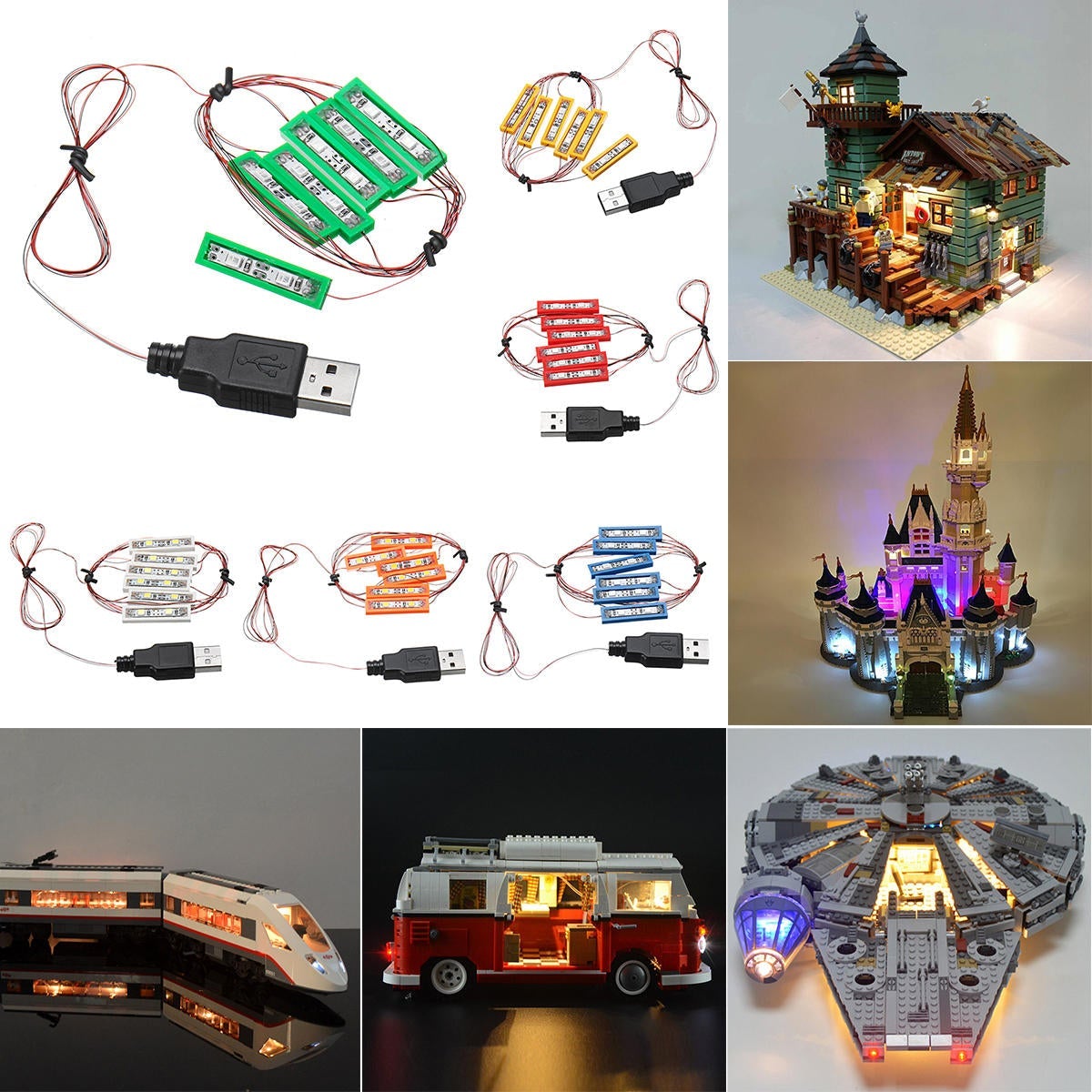 Universal DIY LED Light Brick Kit Toys USB Port Blocks Accessories Decor