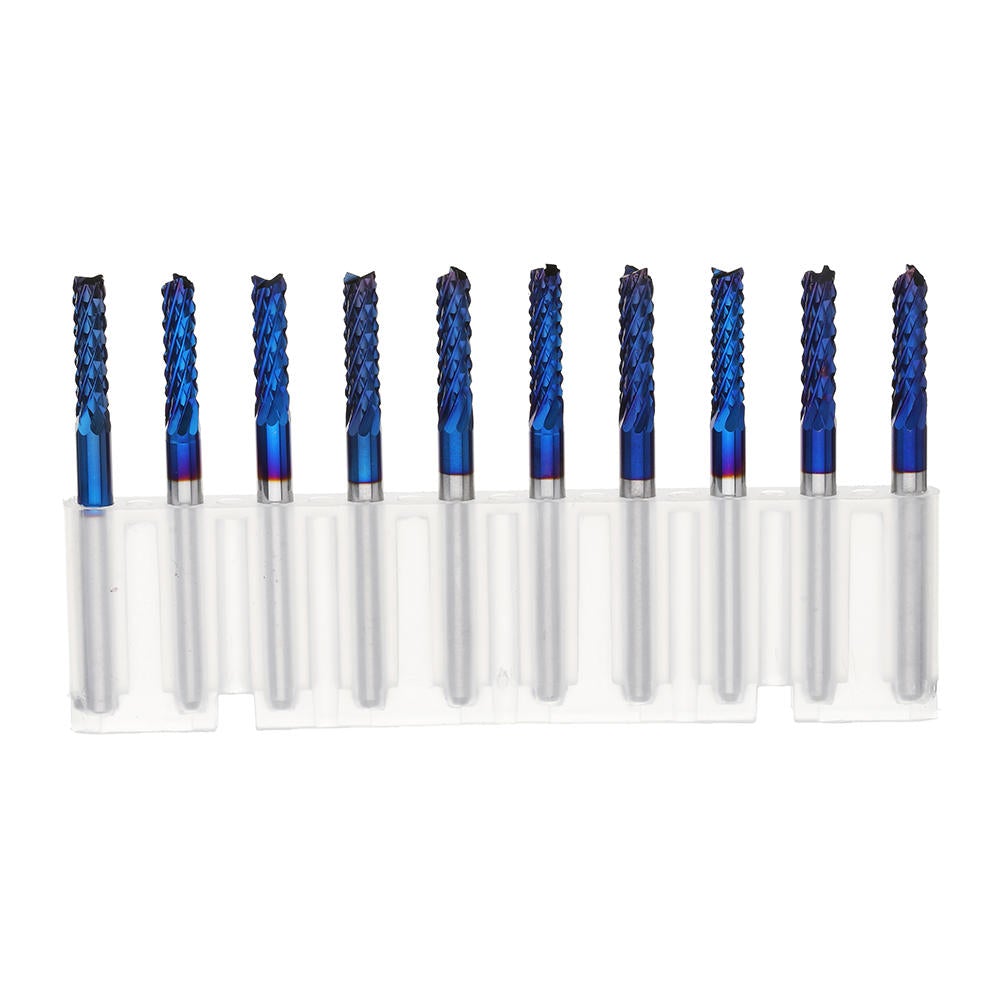 10pcs 3.175mm Blue NACO Coated PCB Bits Carbide Engraving Milling Cutter For CNC Tool Rotary Burrs