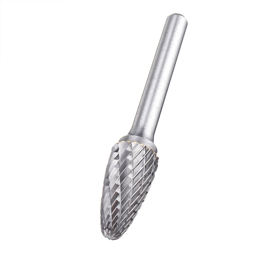 5Pcs 6x12mm Carbide Burr Set with 6mm Shank Double Cut Solid Carbide Rotary Burr Set for Die Grinder Drill Metal Wood Carving Engraving