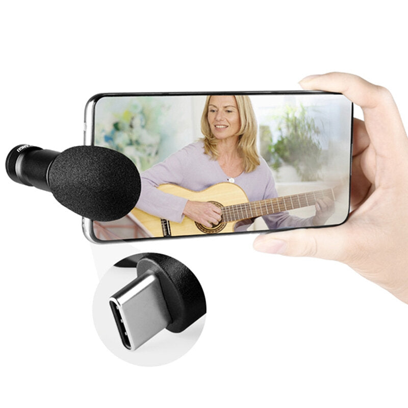 Type-C Plug and Play Microphone External Stereo Interview for Reporter Mobile Phone Camera Video