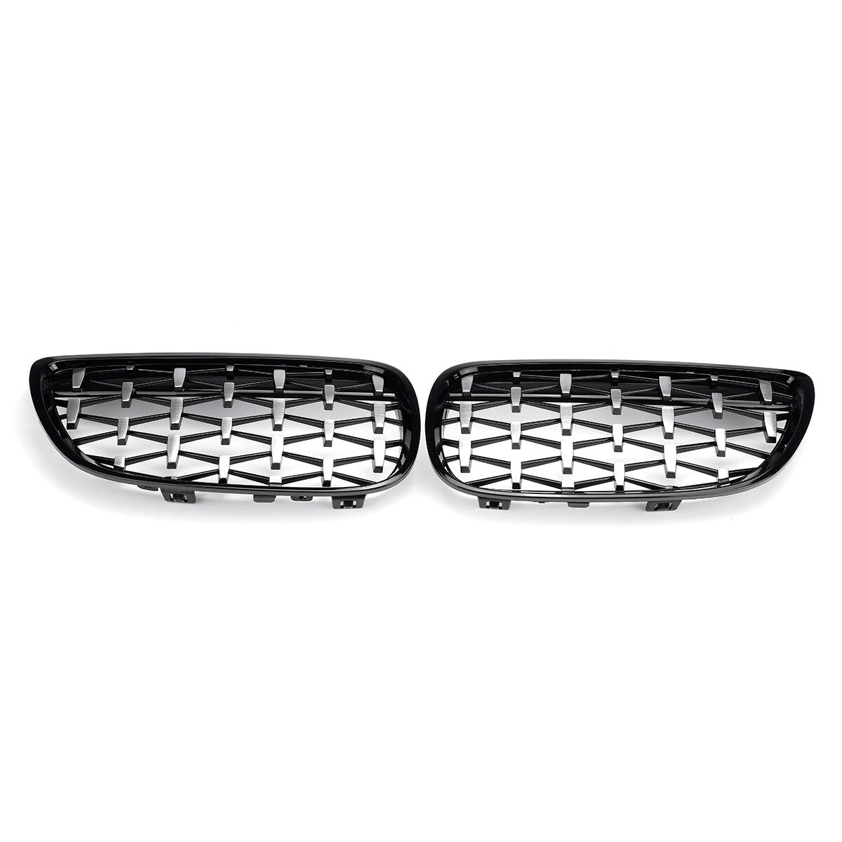 2PCS Front Grille Grill Black&Chrome Diamond Style For BMW 3 Series