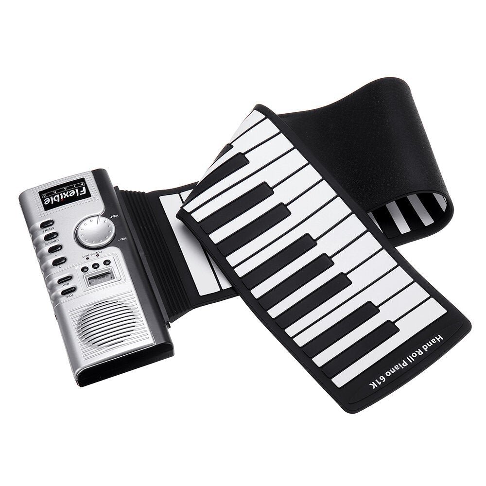 61 Keys Foldable Portable Roll Up Electronic Piano 128 Tones Headphone Output with USB Power Cord