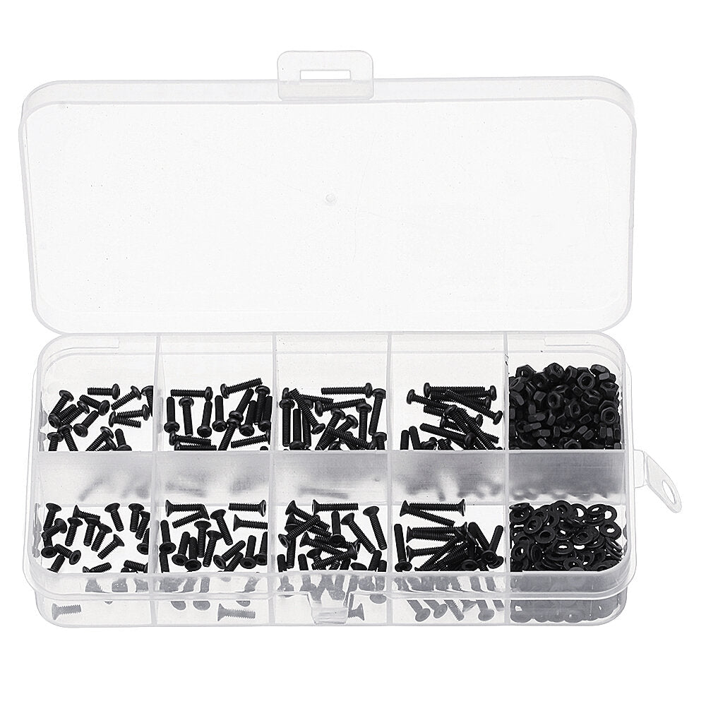 480Pcs M2 Hex Socket Button&Flat Head Screw Carbon Steel Bolt Nut Assortment
