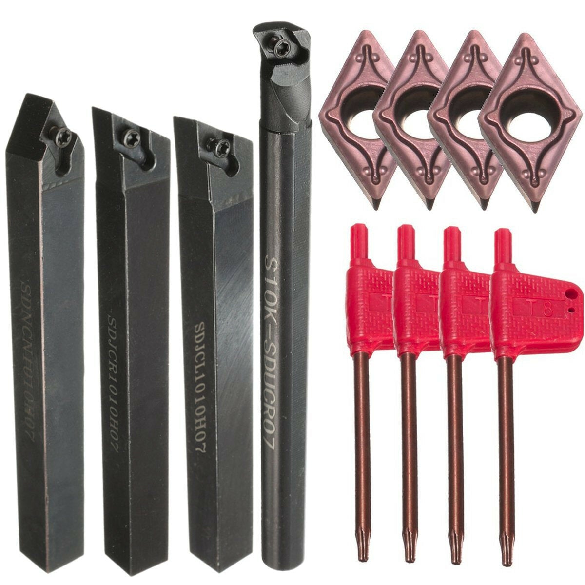 4pcs Turning Tool Holder Set with 4pcs DCMT0702 Inserts