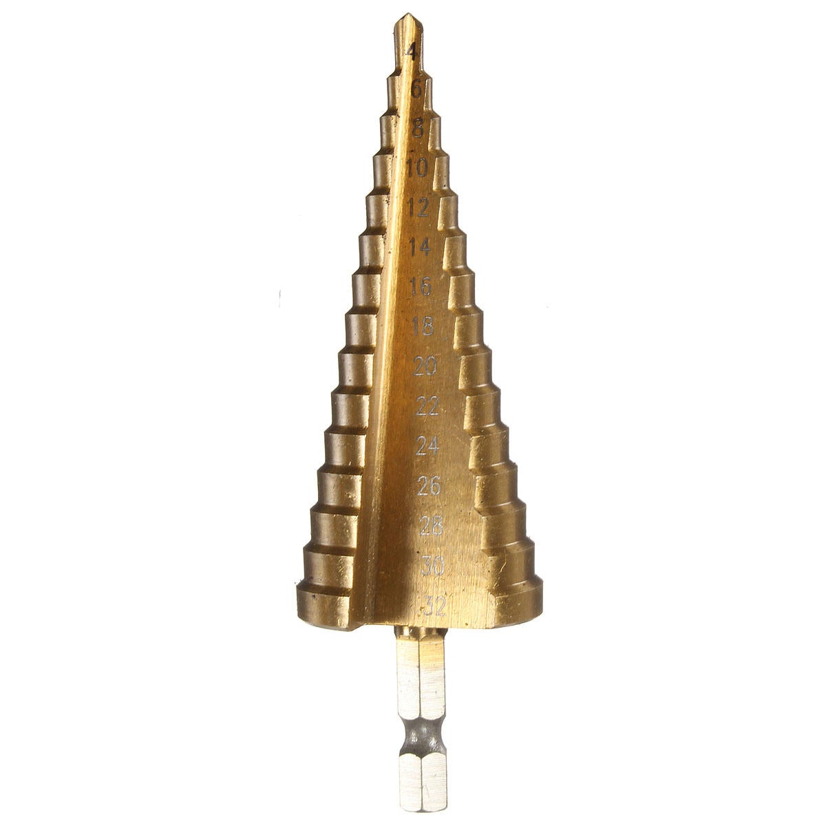3Pcs 1/4 Inch Hex Shank HSS Titanium Coated Step Drill Bit Set 4-12/4-20/4-32mm in Pouch
