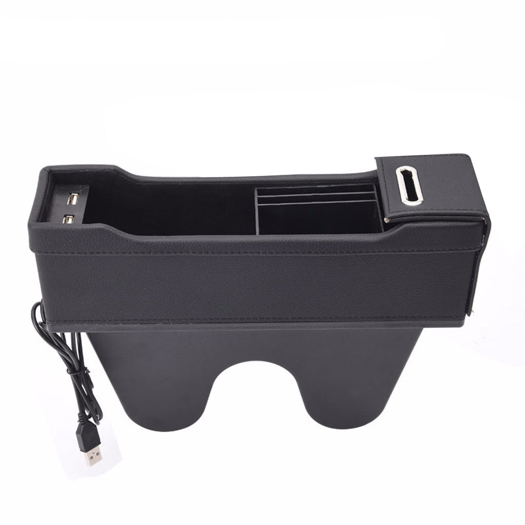 Car Right Seat Crevice Gap Leather Phone ID Card Key Storage Coin Box Car Cradles Organizer with Dual USB Ports