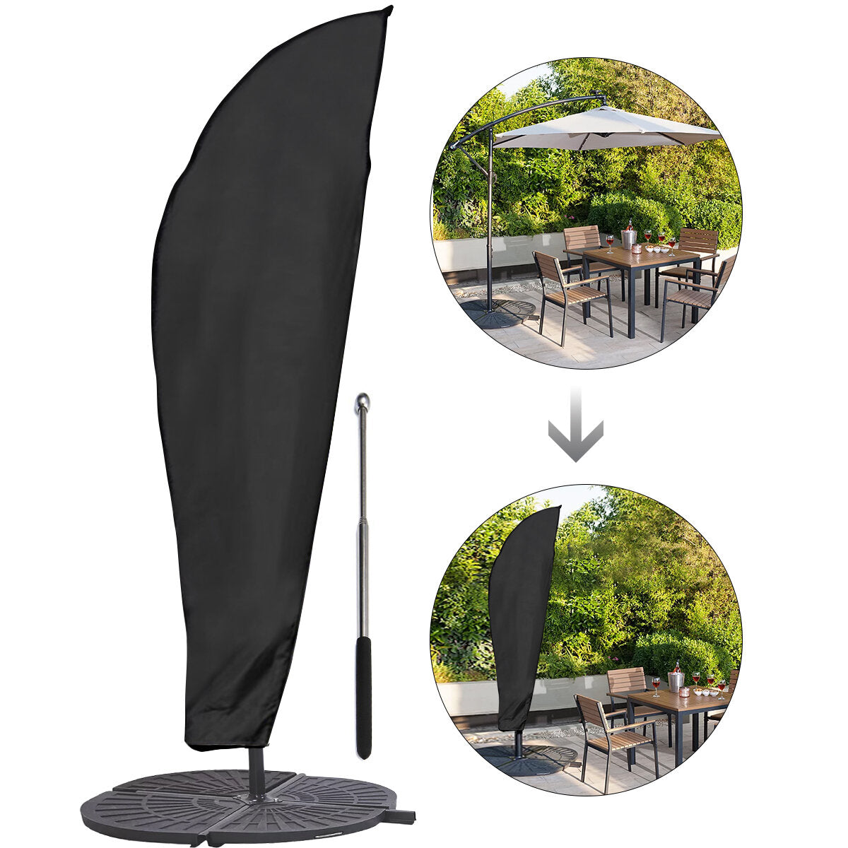 Parasol Umbrella Cover Anti-UV Dust-proof Waterproof Polyester Protective Cover for Cantilever Garden Patio