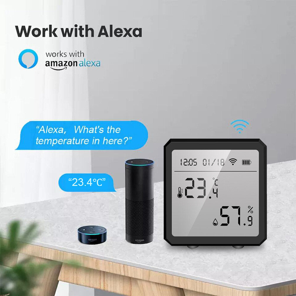 WiFi Smart Digital Temperature and Humidity Sensor Detector with LCD Date Time Display Support Alexa Google Home