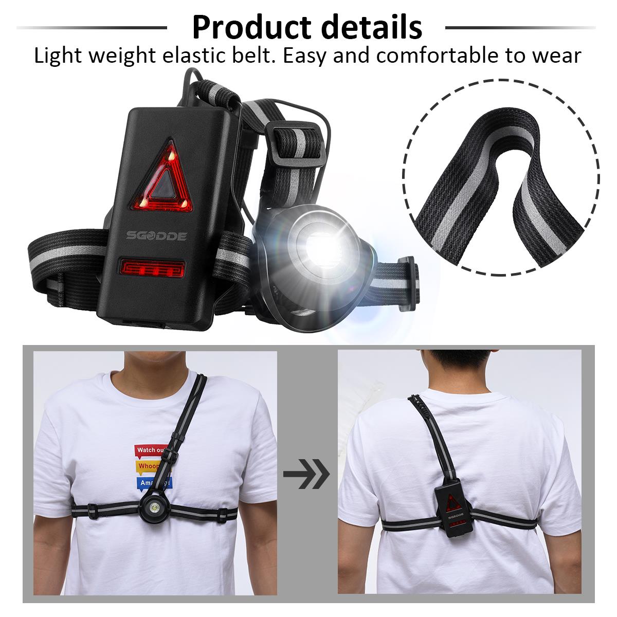 LED Headlamp Fishing Headlight Bike Running Light Waterproof With 120 Adjustable Beam Safety Warning Belt With Rechargeable Battery