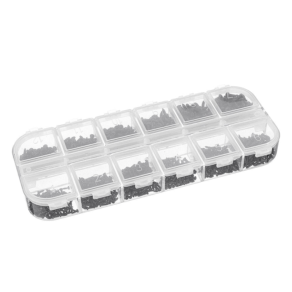 1200Pcs Mini Phillips Screw Micro Electronic Black Round Head Self Tapping Screw Kit M1 M1.2 M1.4 M1.7