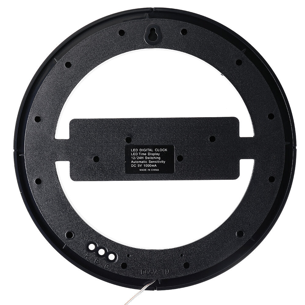 US/EU Plug 12 Inch LED Ring Wall Clock Automatic Photosensitive Digital Electronic Clock Office Bedroom Plastic Clock