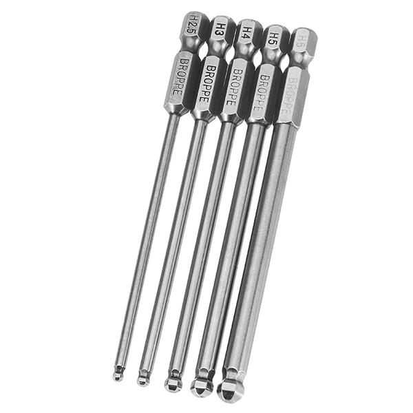 5pcs 2.5/3/4/5/6mm 100mm Magnetic Ball Screwdriver Bits 1/4 Inch Hex Shank