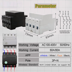Smart Light Switch WIFI 63/80A Three Phase Circuit Breaker Timer Relay Switch Voice Remote Control Works With Tuya eWeLink APP Alexa Google Home