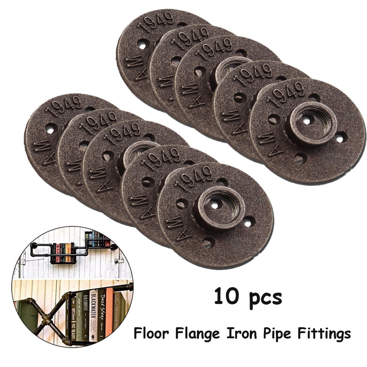 10pcs 3/4 Inch Black Malleable Iron Floor Flange Fitting Pipe NPT Antique Wall Flange Seat