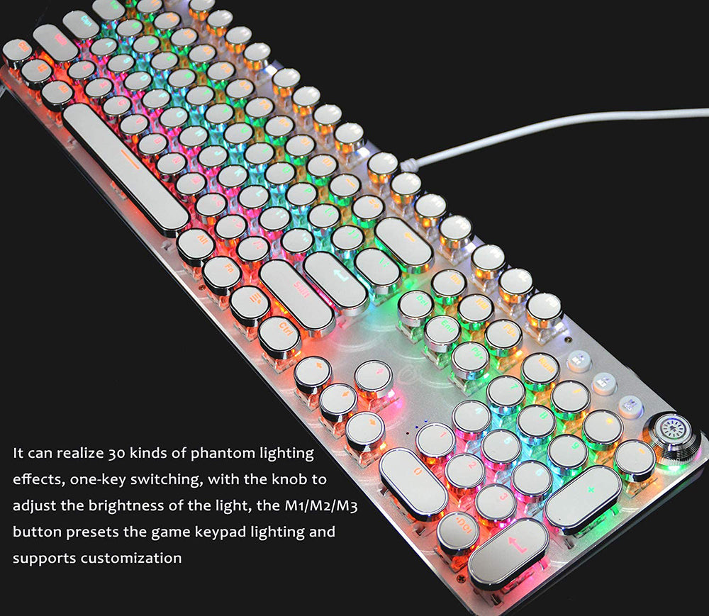 Mechanical Keyboard 104 Round Keys Plated Blue Switch RGB Backlit USB Wired Gaming Keyboard for Desktop Laptop Gamer