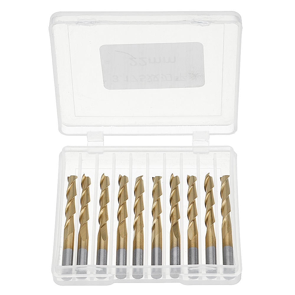 10pcs 3.175mm Shank Titanium Coated Spiral Flat End Milling Cutter Two Flute CNC