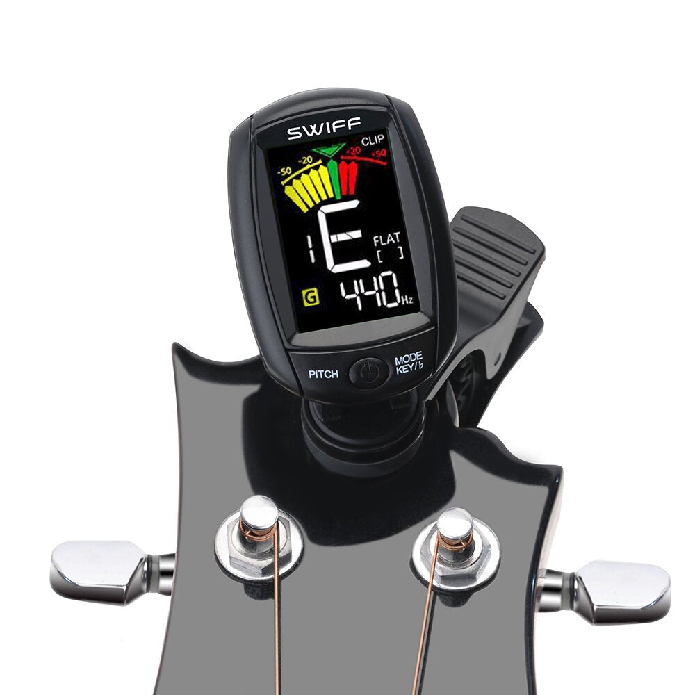 Rotatable Clip-on Tuner LCD Colorful Display Supports Vibration & Microphone Tuning for Chromatic Guitar Ukulele