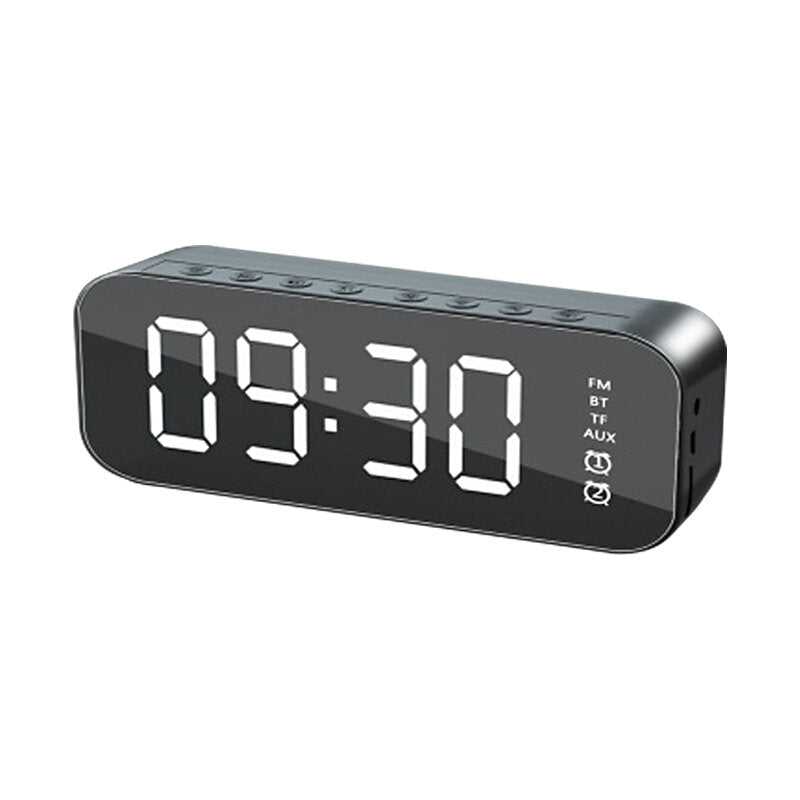 Wireless Bluetooth Speaker Mini LED Double Alarm Clock FM Radio TF Card AUX Soundbar Subwoofer with Mic