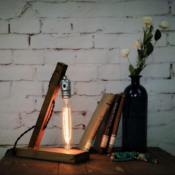 Retro Wood UK Plug E27 Edison Table Lamp Cafe Home Bar Decoration